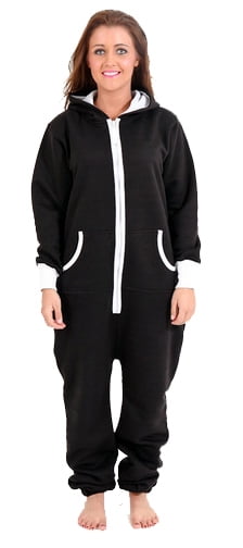 Womens Ladies Plain Hooded Full Zip Up Fleece Onesie Adult Pyjamas Sweatshirt Pants All in One Hoodie Playsuit Jumpsuit Plus Size UK S to XL 8 10 12 14