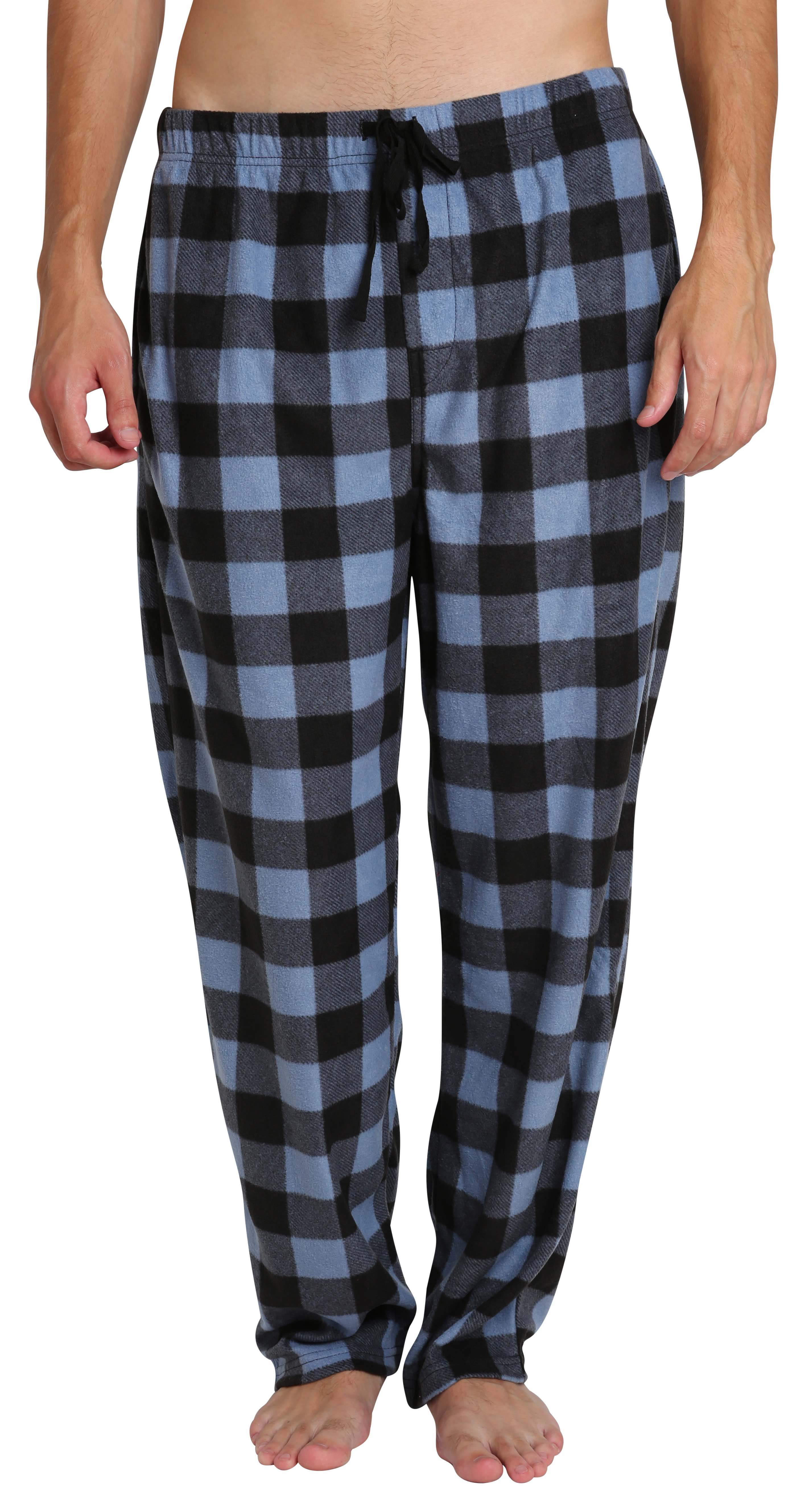 Adult Mens Fleece Pajama Jammies Pants Black and Blue Check M - Walmart.com
