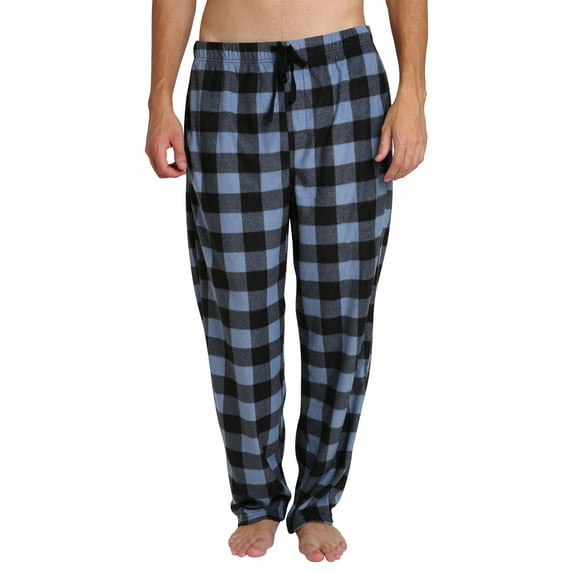 Adult Mens Fleece Pajama Jammies Pants Black and Blue Check L
