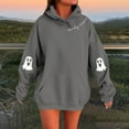 thumbnail image 2 of YDDIAN Halloween Sweatshirts for Women Lightweight Graphic Oversized Hoodie Long Sleeve Fall Fashion Drawstring Ghost Pullover with Pockets Dark Gray XXL, 2 of 5