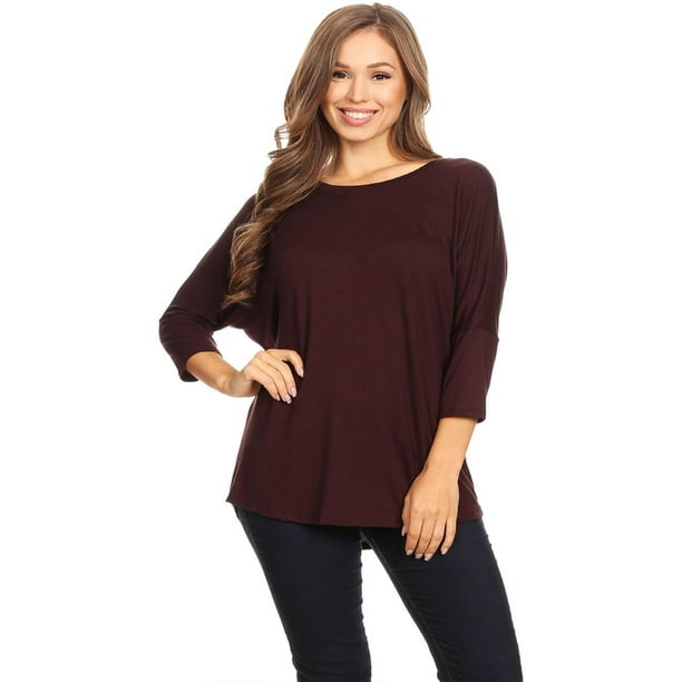 Women's Solid Basic Lightweight Dolman Sleeve Soft Knit Loose Fit Casual  Tunic Tee Shirt