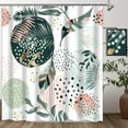 thumbnail image 2 of Green Shower Curtain Boho Tropical Leaves Abstract Mid Century Pink Gold Colorful Geometric Modern Bathroom Decor with Hooks, 72" x 72", 2 of 6