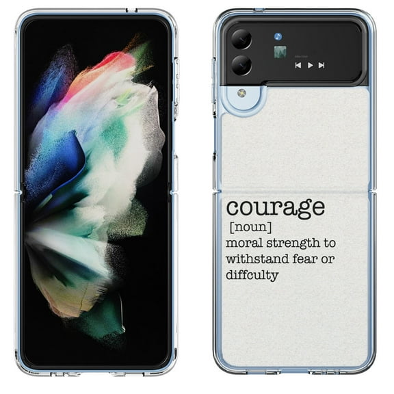 Shockproof Bumper Phone Case for Samsung Galaxy Z Flip 4 5G, by OneToughShield ® - Dictionary/Courage