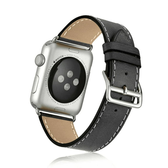 For Apple iWatch 38MM Band,SOATUTO Genuine Leather Strap Replacement Band With Stainless Metal Clasp For Apple iWatch Series 6,Series 5,Series 4,Series 3,Series 2,Series 1,Sport ,Edition(Black)