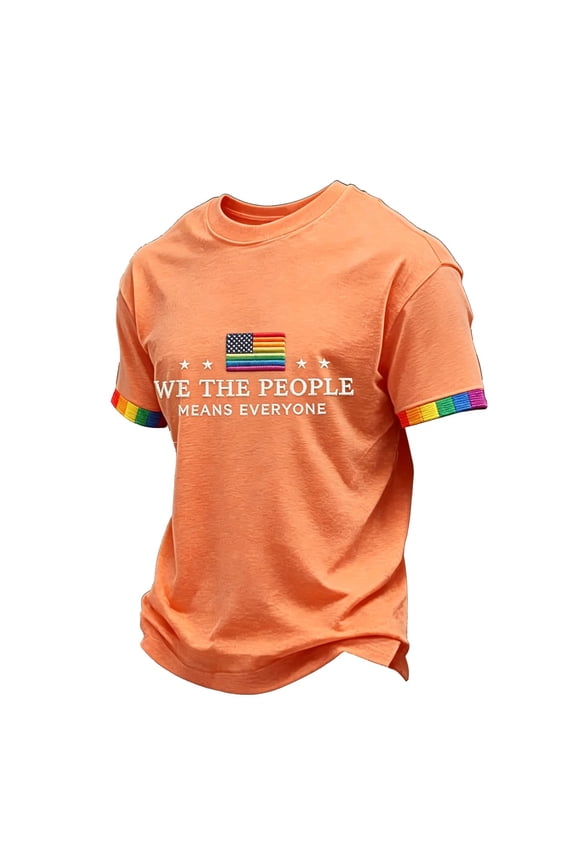 S-4XL Pride Shirt Rainbow Print Mens Shirts Big and Tall We the People Lightweight Crew Neck Short Sleeve Flag Men Graphic T Shirts Orange 4XL