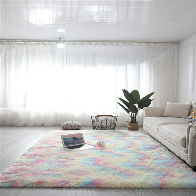 PENGXIANG Fluffy Bedroom Rugs Shaggy Geometric Design Area Rug Living Room Home Decor Floor Rugs Colorful 47.24*62.99In