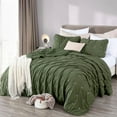 thumbnail image 3 of Chezmoi Collection Corduroy King Comforter Set Olive Green, 3-Piece Luxury Cross Stitch Soft Plush Warm Polyester Corduory Bedding, 1 Comforter 106 in x 92 in and 2 Pillow Shams 20 in x 36 in, 3 of 9