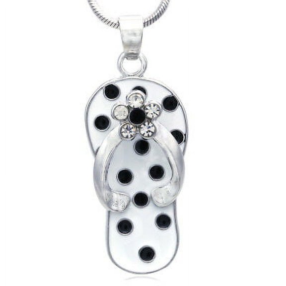 Flip-flop Beach Sandal Necklace Charm Pendant White Black Spot Summer Jewelry