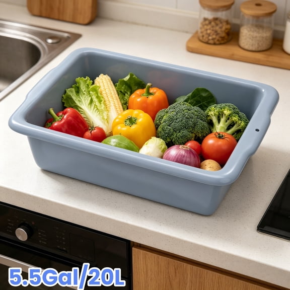 Whole Save Direct 5.5 Gallon Plastic Bus Tub, Heavy Duty Commercial Dish Pan for Restaurants, Catering & Bars, Stackable Wash Basin for Kitchen Organization & Storage, Gray