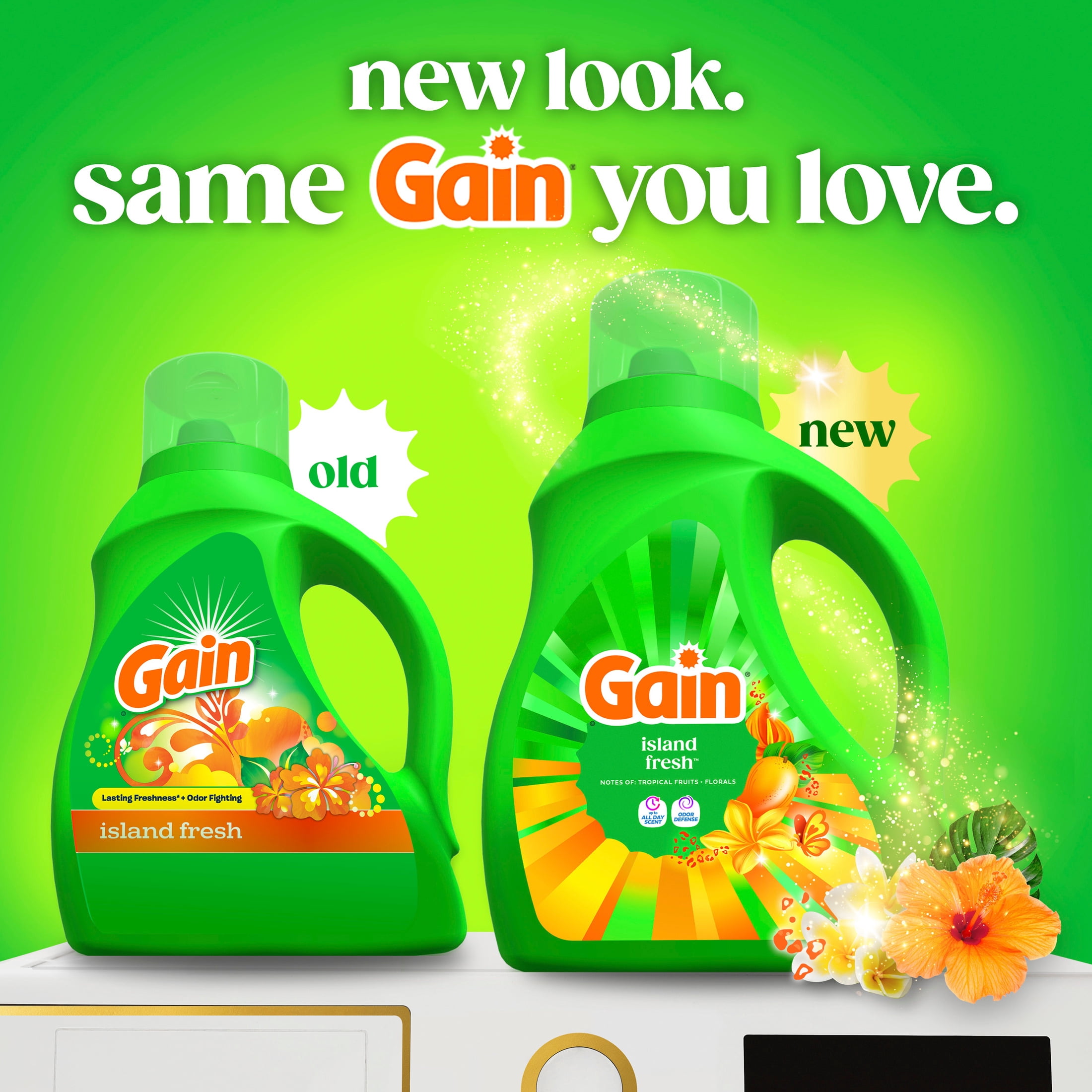 (2 pack) Gain Laundry Detergent Liquid, Now with Odor Defense, Island Fresh Scent, 81 fl oz, 61 Loads