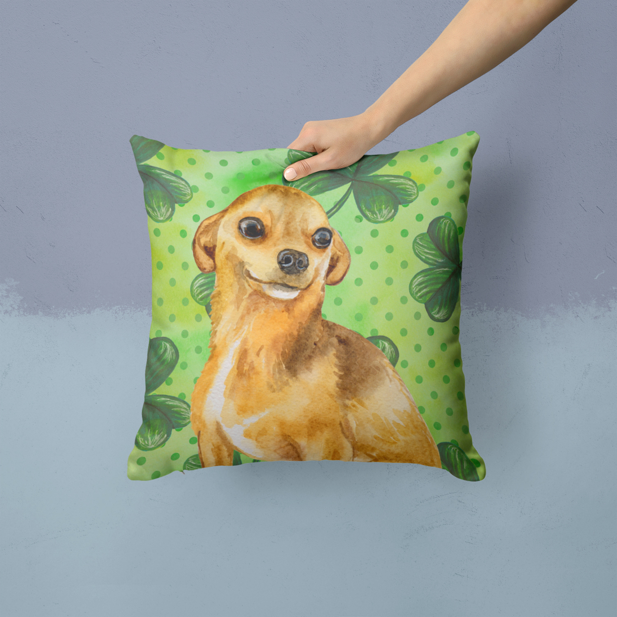 Carolines Treasures BB9832PW1414 Chihuahua St Patricks Fabric Decorative Pillow 14Hx14W multicolor