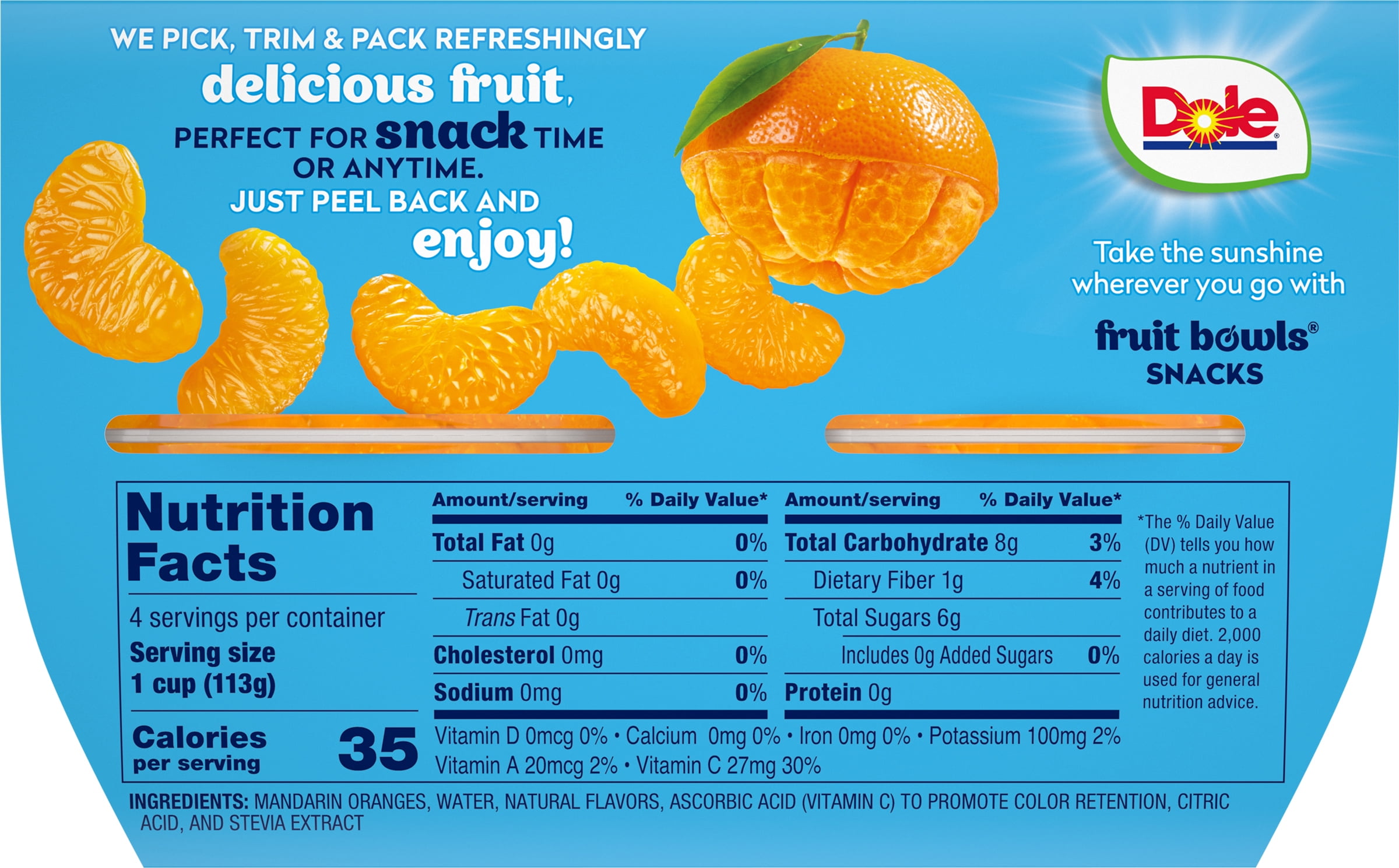 (2 pack) Dole Fruit Bowls No Sugar Added Mandarin Oranges in Water, 4 oz Cups (4 Pack)