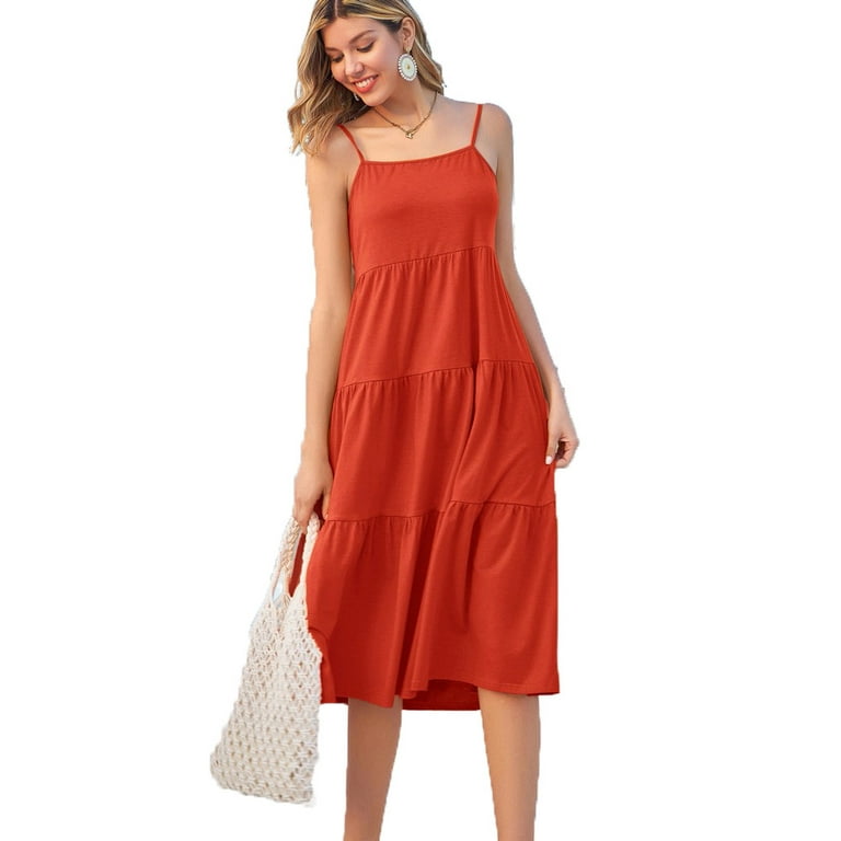 Grace Karin Women long Maxi Dress Casual Spaghetti Strap Tiered