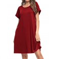 thumbnail image 1 of Nouvelle Robe Unie à Manches Courtes pour Femmes Robe Décontractée en Ligne, 1 of 5