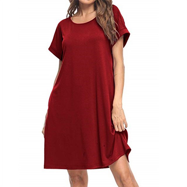 Nouvelle Robe Unie à Manches Courtes pour Femmes Robe Décontractée en Ligne