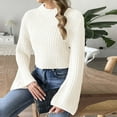 thumbnail image 4 of Npasoilc Cropped Sweaters for Women 2024 Trendy Fall Winter Long Puff Sleeve Round Neck Pullover Crochet Knitted Jumper Tops Casual Loose Sweaters Outfit Clothes, 4 of 6