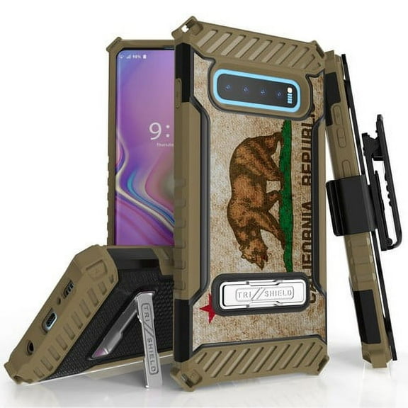Galaxy S10 Plus (SM-G975) Case, TRISHIELD Rugged Cover With   [Belt Clip Holster]   [Built in kickstand] For Samsung Galaxy S10 Plus - California Flag