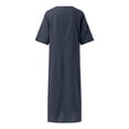 thumbnail image 4 of Loose Fit Short Sleeve V Neck Pure Color Linen Blend Long Dress For Plus Size Casual Striped Dresses for Women Maxi Summer Dresses Tie Dress Women Long Dress for Women Womens Maxi Dresses for Summer, 4 of 6