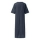 thumbnail image 5 of Vestido largo holgado de talla grande, manga corta, cuello en V, color liso, mezcla de lino, ligero y transpirable para llevar todo el día., 5 of 7
