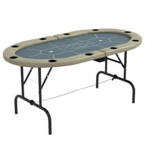 Spaco Poker Table Foldable, 70 inch Oval Blackjack Casino Texas Holdem Poker Game Table for 10 Players with Cup Holders, Blue and Brown