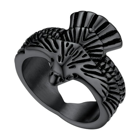 [Clearance]Stainless Steel Hawk Rings Black Gothic Jewelry for Men Fashion Flying Eagle Ring for Party Size 7-14