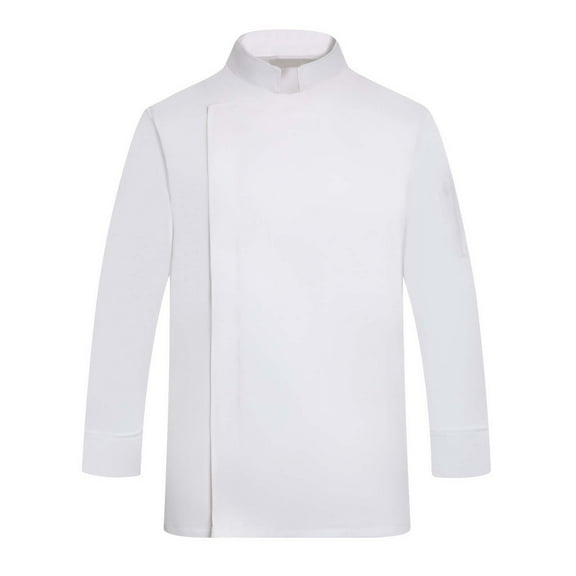 Curuila Tops For Men Solid Color Chefs Jacket Crew Neck Long Sleeves Fashion Comfort Tee White Size L