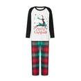 thumbnail image 2 of Christmas Family Pajamas Matching Set, Long Sleeve Deer Letters Print T-shirt with Plaid Pants Sleepwear Loungewear, 2 of 10