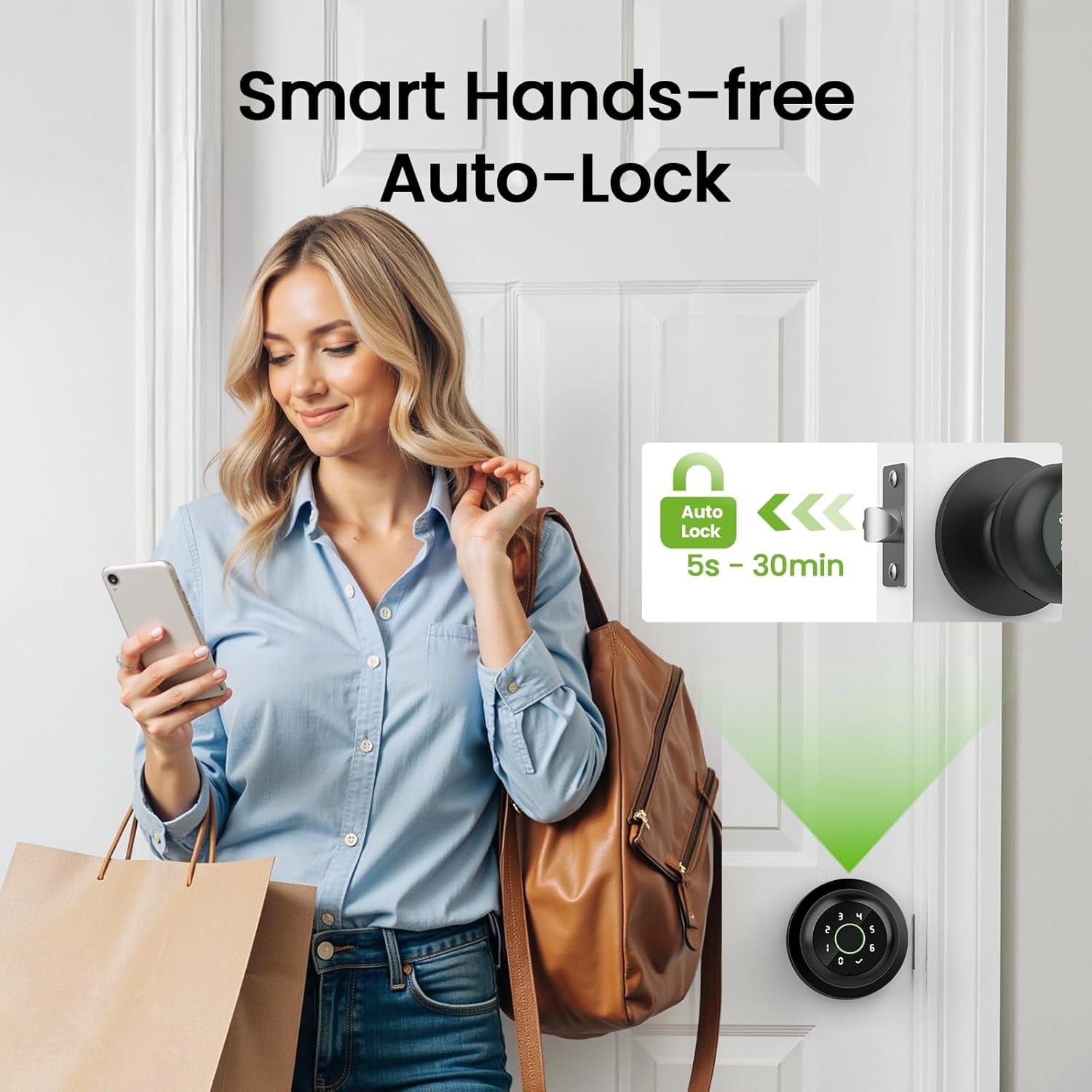Smart Fingerprint Door Lock, 4 in 1 Smart Fingerprint Door Knob with Keypad, App Control, Auto Lock, Biometric Door Knob with Lock for Bedroom, Apartment, Garage, Home & Office