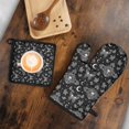 thumbnail image 5 of Black White Gothic Skull Butterfly Moon Pattern Kitchen Oven Mitt and Pot Holder Sets 2 Pcs for Baking, Cooking and Grilling, Heat Resistant Up To 392 °F, 5 of 7