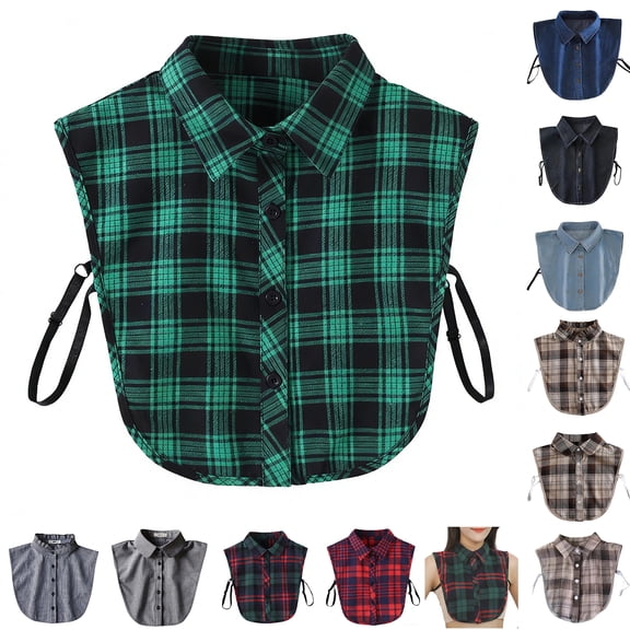 Women's Detachable Fake Collar, Plaid & Denim Styles, Pointed Shirt Collar, Adjustable Back Ties, Layering Accessory, Sweaters, Blouses, Casual Daily Wear A One Size