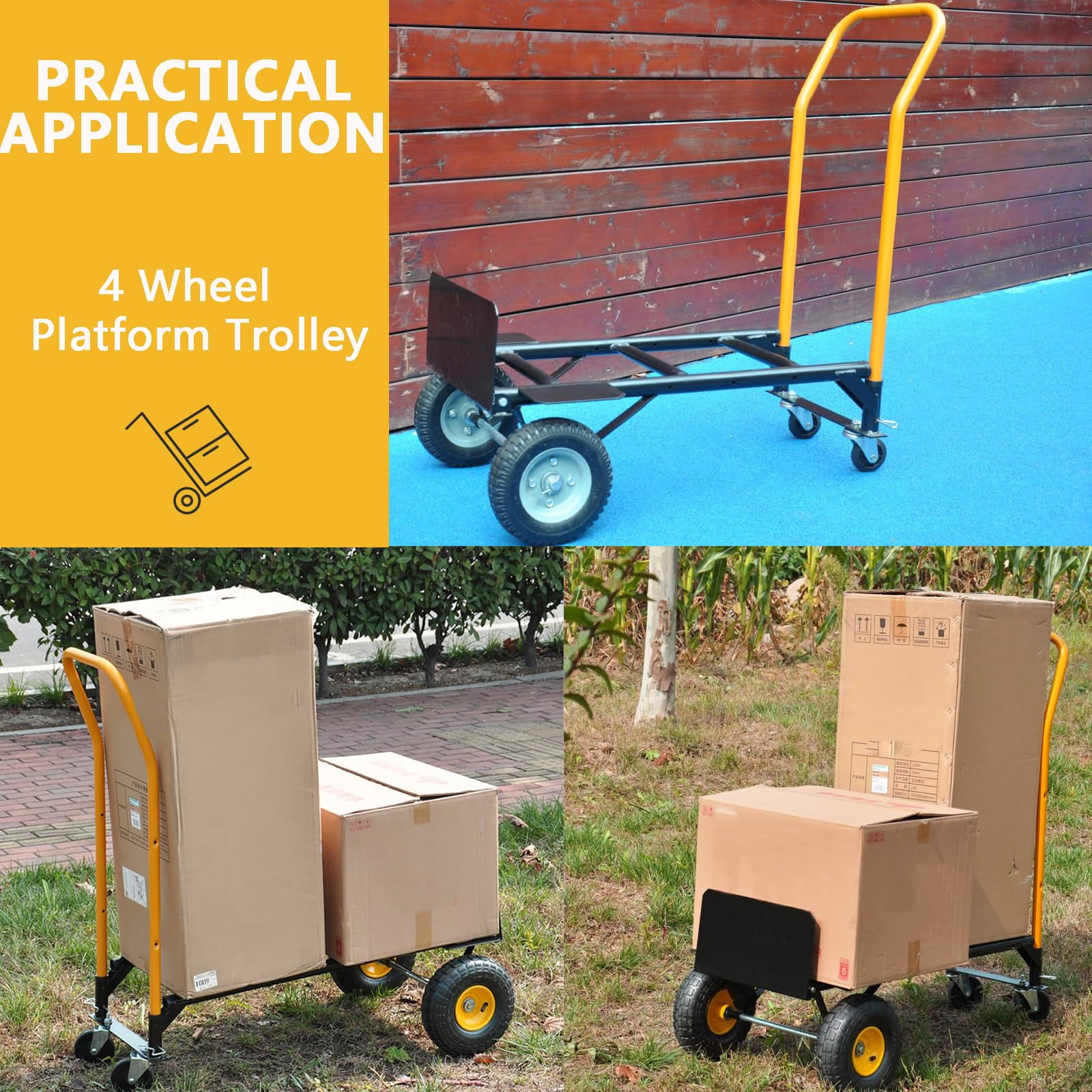 Heavy Duty 2-in-1 Folding Hand Truck Dolly, 400 lbs Capacity - Convertible Folding Platform Cart with 4 Wheels for Warehouse, Moving & Industrial Use