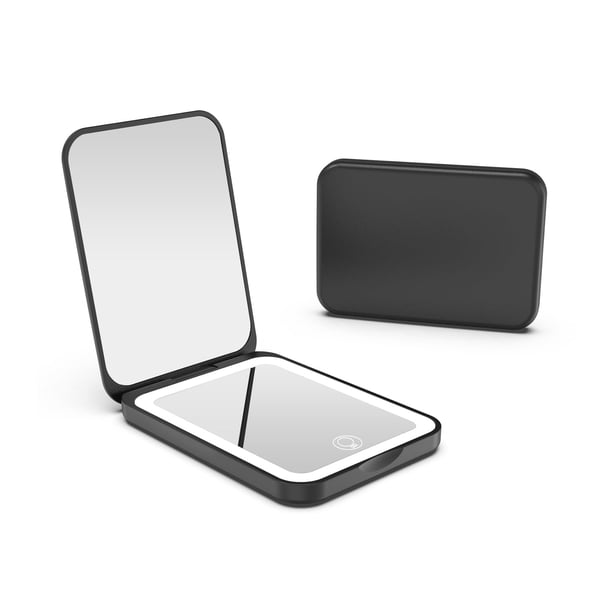 Espejo retrovisor de bolsillo Kintion 2025 recargable de 3 colores LED 1X/3X negro
