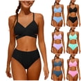 thumbnail image 2 of Yuanlook Girl's Summer Beach Ribbed 2 Piece Bikini Set Criss Cross High Waist Swimwear, 2 of 9