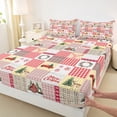 thumbnail image 3 of Homewish Christmas Wreath Floral Twin Sheet Sets,Green Xmas Tree Twin Fitted Sheet,Patchwork Geometric Check Flat Sheet For Girl Teens,Microfiber Bedroom Decor,3-Piece, 3 of 7