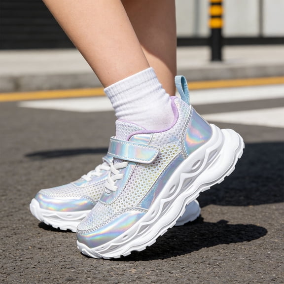 Girls Sneakers Toddler Girl Shoes Boys Lightweight Knit Tennis Shoes for Girls Hook & Loop Non Athletic Sneakers Wide Toe Box School Uniform Golf Shoes Sneakers for Daily Play & Running