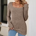 thumbnail image 4 of Olyvenn Fashion Ladies Sweater Slim Fit Womens Winter Hip Wrap Trendy Square Neck Long Sleeve Tops for Women Solid Color Regular Blouse Female Leisure Khaki S, 4 of 5