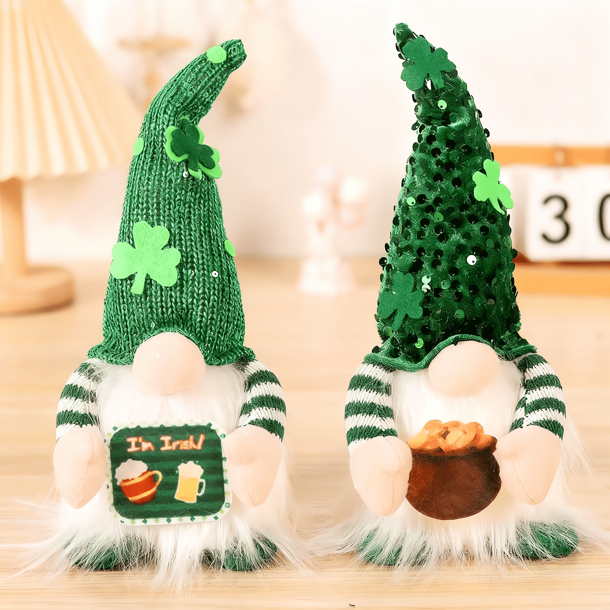 St Patrick's Day Gnome Plush with LED Lights Lucky Irish Guardian Decor