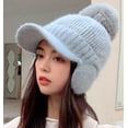 thumbnail image 2 of PIKADINGNIS Women Winter Warm Earflap Fleece Beanie Hat Cold Weather Pompom Skull Ski Caps with Visor, 2 of 3