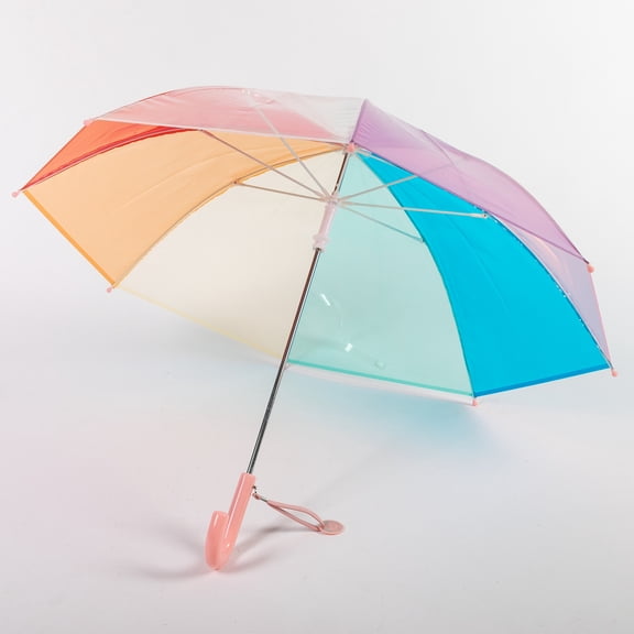Kids Clear Transparent Rainbow Umbrella, Easy-Grip Handle, Durable Fiber Frame, Compact Children's Rain Umbrella for School & Travel, Boys & Girls