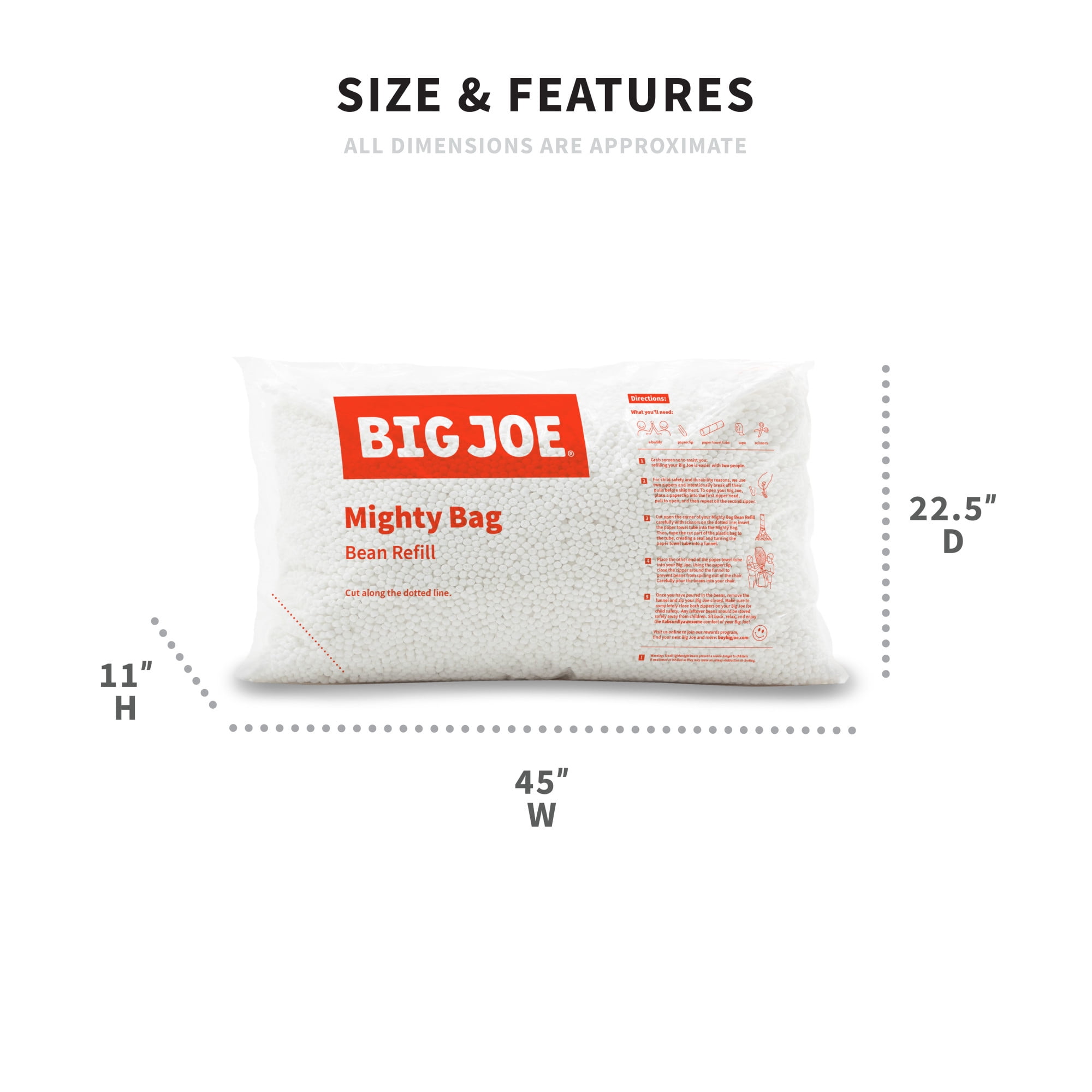 Big Joe Bean Refill 2Pk Polystyrene Beans for Bean Bags or Crafts, 100  Liters per Bag