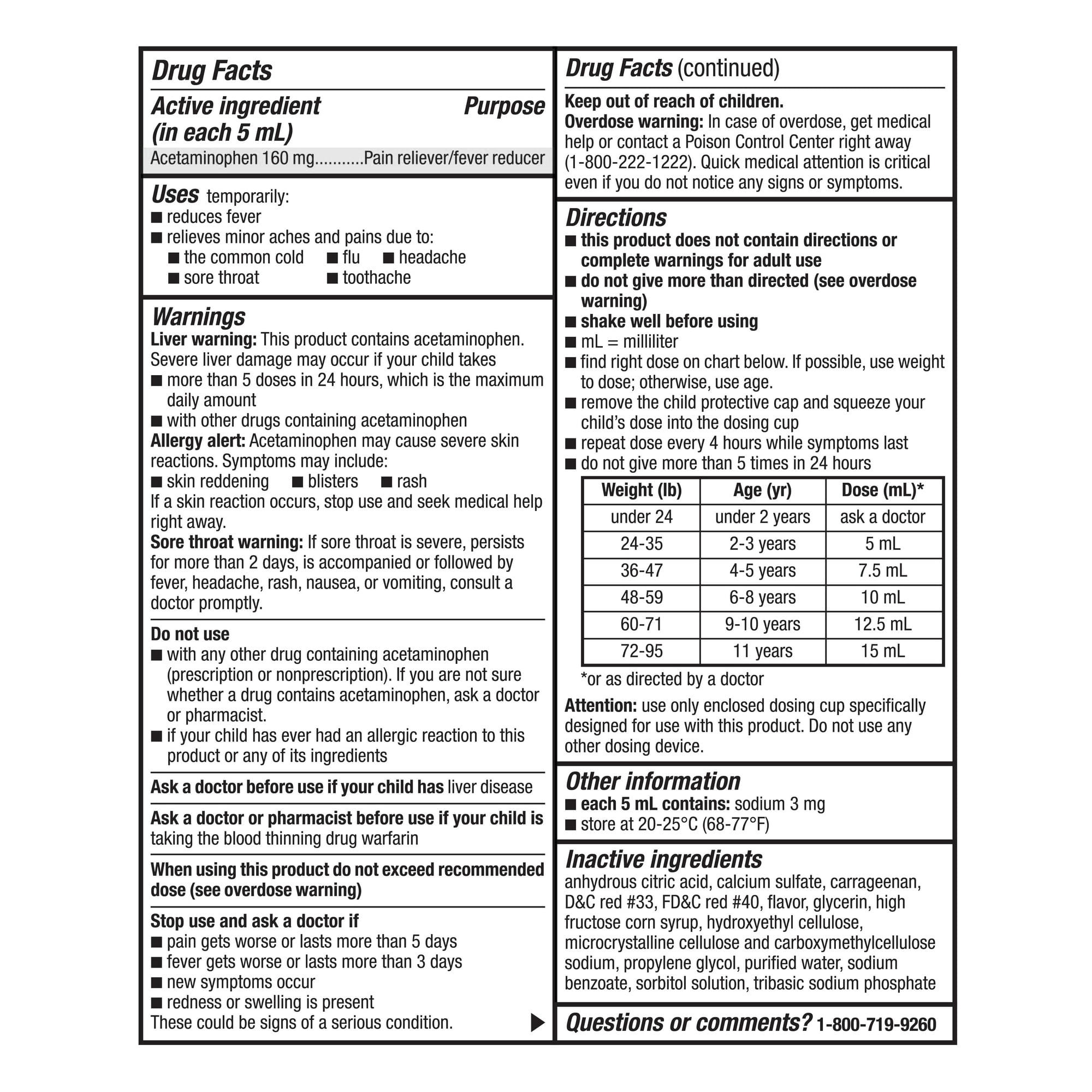 Equate Children's Pain Reliever/Fever Reducer Acetaminophen Oral Suspension, Bubble Gum Flavor, 160 mg, 4 fl oz
