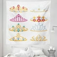 thumbnail image 1 of Feminine Tapestry, Golden Yellow Tiaras with Vivid Digital Gemstone Group Cartoon, Fabric Wall Hanging Decor for Bedroom Living Room Dorm, 5 Sizes, Yellow Pink Red, by Ambesonne, 1 of 1