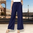 thumbnail image 2 of Summer Linen Pants Women Drawstring Elastic Waist Wide Leg Palazzo Pants Casual Flowy Beach Cropped Trousers Navy XL, 2 of 4