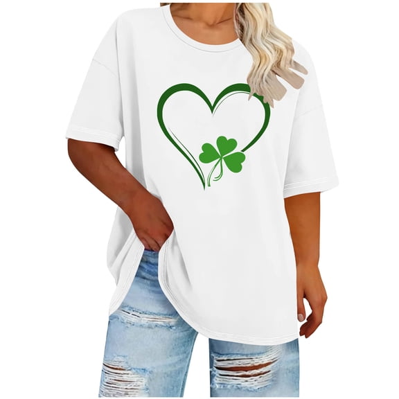Levmjia Womens Tops Round Neck Plus Size St Patricks Day Printed T-Shirt Short Sleeve Casual Pullover Soft Polyester Comfortable Loose Fit Base Tee Spring Summer