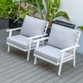 thumbnail image 3 of LeisureMod Walbrooke Mid-Century Modern Outdoor Armchair with White Powder Coated Aluminum Frame and Removable Cushions for Patio, Balcony, and Backyard, Set of 2, Light Grey, 3 of 6
