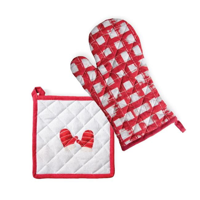 Potholder & Oven Mitt Mittens Red & White Set of 2