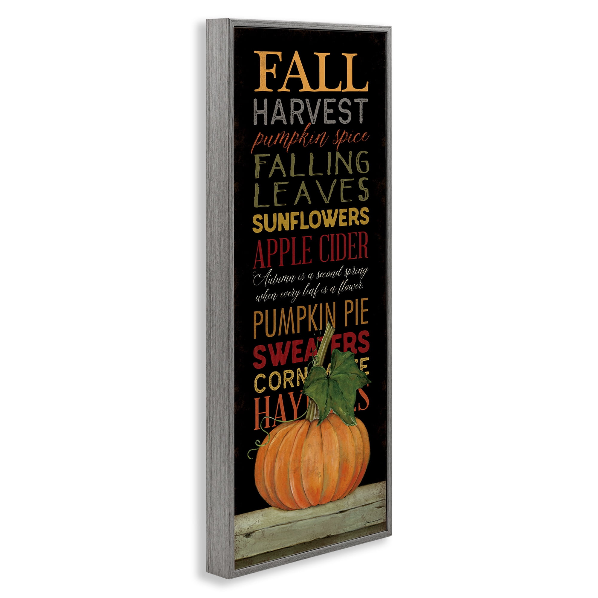 Stupell Industries Fall Harvest Autumn Seasonal Holiday Painting Gray Framed Art Print Wall Art, 10 x 24