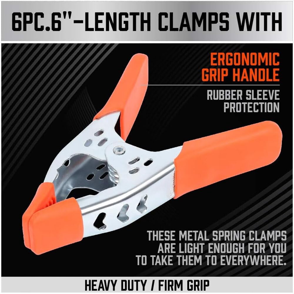 6PCS 6-Inch Spring Clamps Heavy Duty Spring Metal Spring Clamps Clips 2.5-Inch Jaw Opening for Woodworking Carpentry Home Decoration Industrial Production