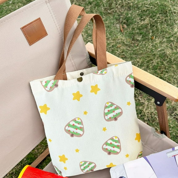 Christmas Canvas Tote Bag,Christmas Tree Pattern Tote Bag,Aesthetic Gifts for Women Book Shoulder Tote Bag Reusable Grocery Tote Bags with Pocket