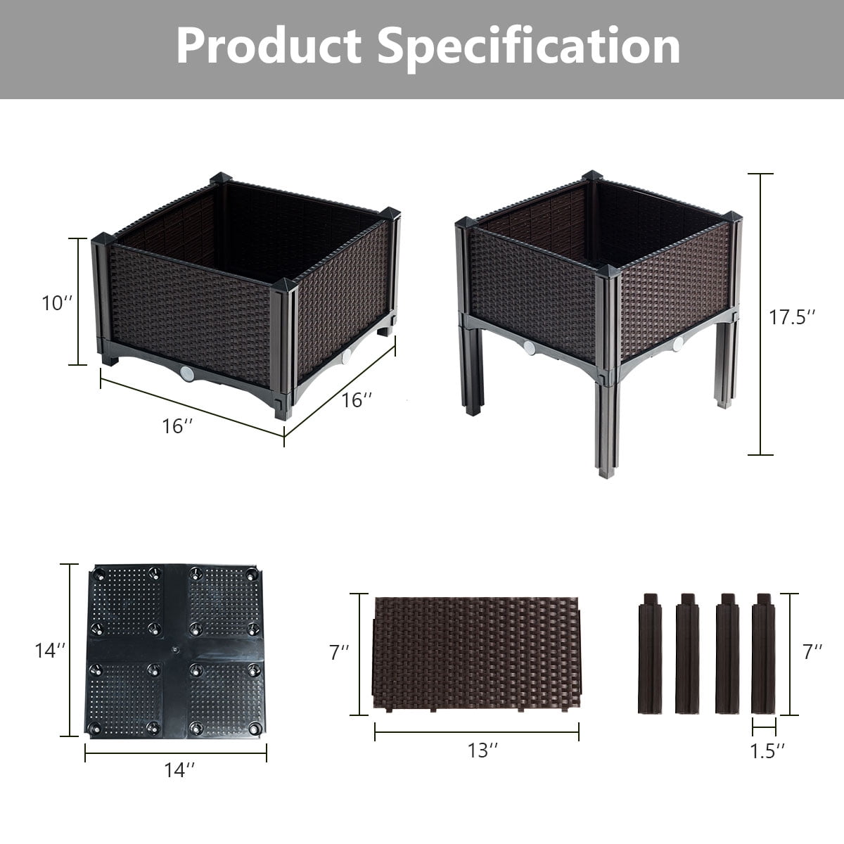 Costway Set of 4 Raised Garden Bed Elevated Flower Vegetable Herb Grow Planter Box Brown